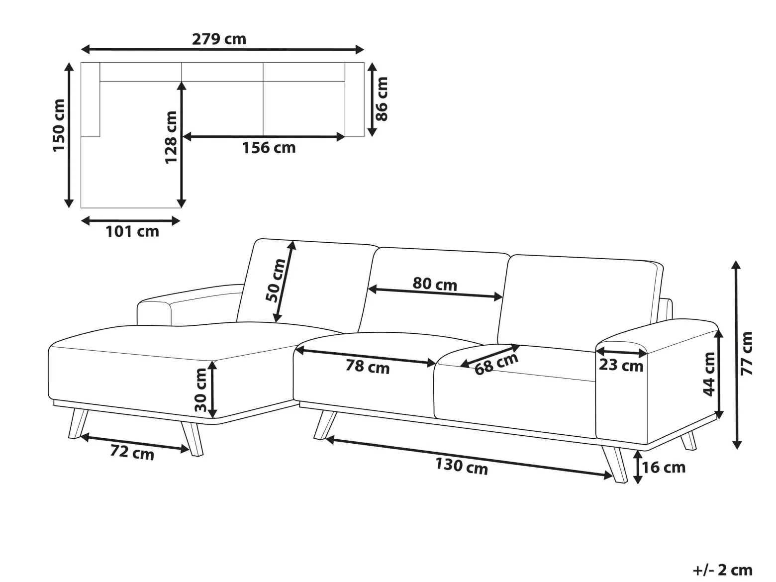 Tapicerowana sofa narożna z poduchami beżowa