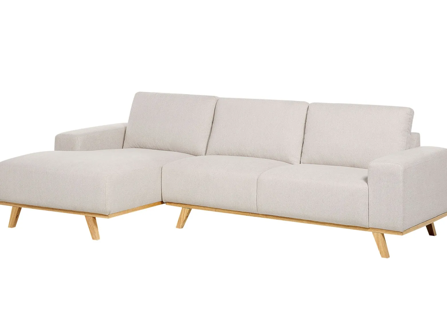 Tapicerowana sofa narożna z poduchami beżowa