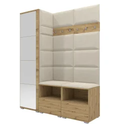Tapicerowana garderoba Nela II z lustrem - kolor dąb artisan