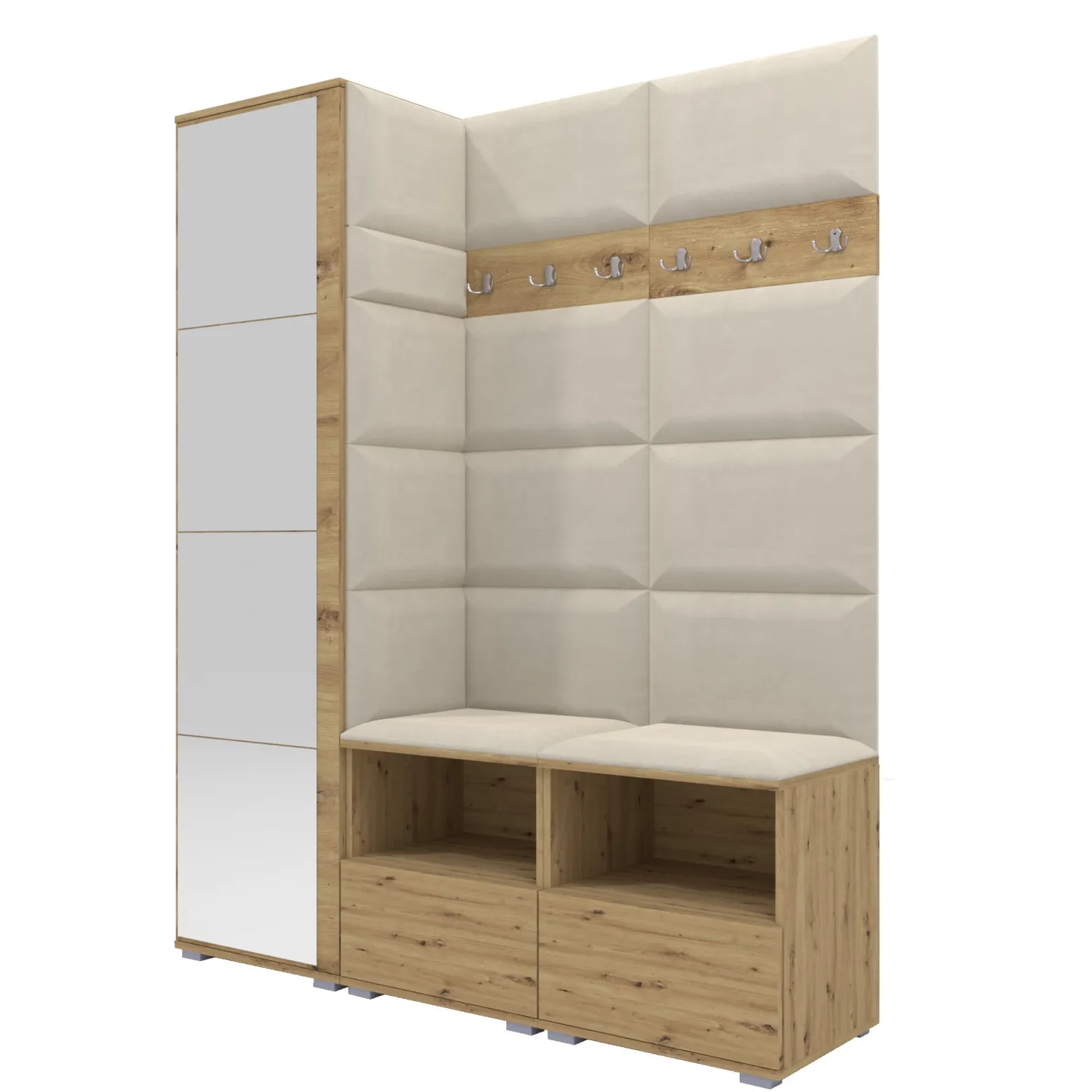 Tapicerowana garderoba Nela II z lustrem - kolor dąb artisan