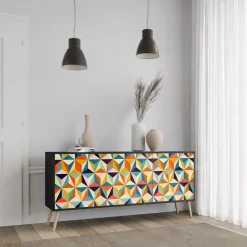 TESSELATE TREASURES Komoda 3 drzwi Czarna-Bukowa skośna