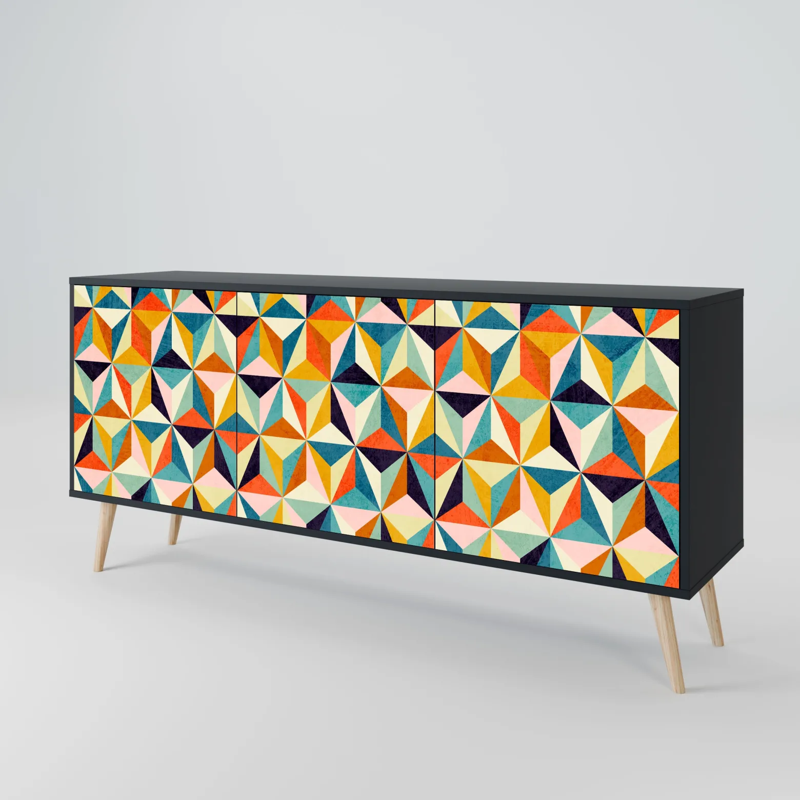 TESSELATE TREASURES Komoda 3 drzwi Czarna-Bukowa skośna