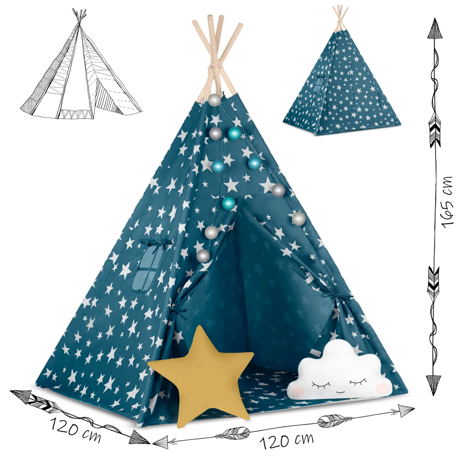 Tipi namiot dla dzieci teepee lampki pokrowiec Nukido