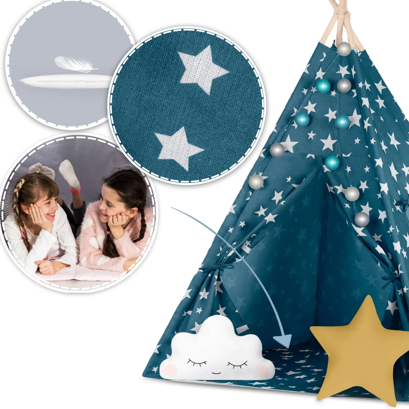 Tipi namiot dla dzieci teepee lampki pokrowiec Nukido