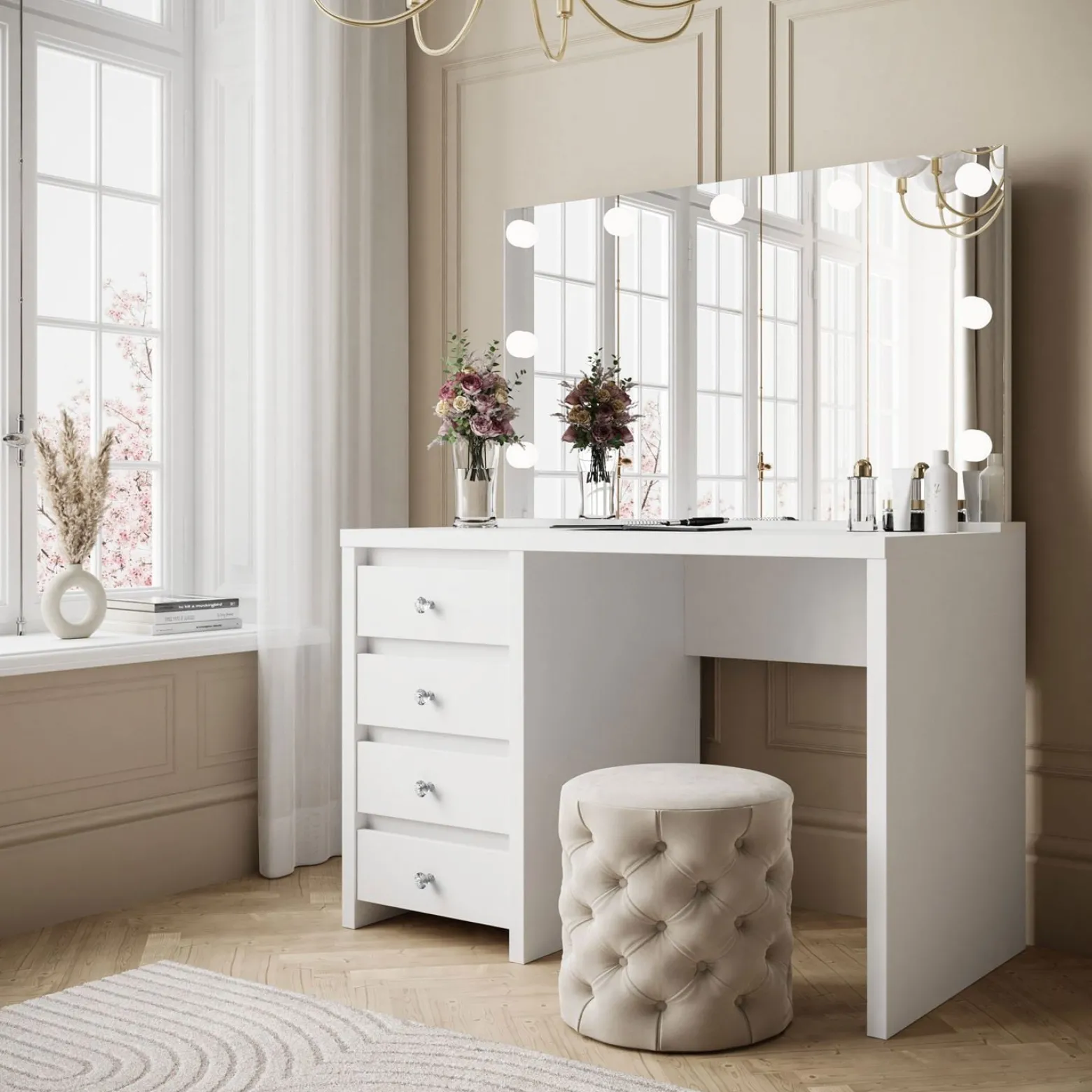 Toaletka GLAMOUR ELITE biała z uchwytem kryształ