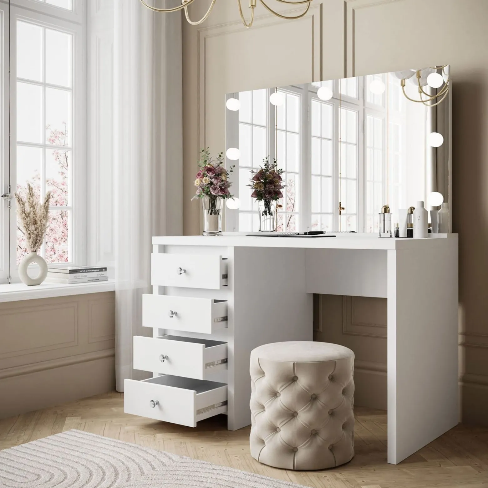 Toaletka GLAMOUR ELITE biała z uchwytem kryształ