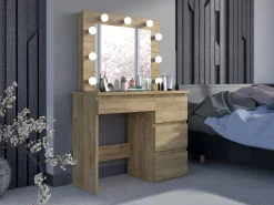 Toaletka kosmetyczna Beta 9 led pojemna szuflady lustro dąb craft