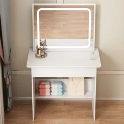 Toaletka kosmetyczna do makijażu z lustrem led nowoczesna 90 cm