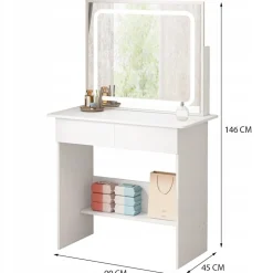 Toaletka kosmetyczna do makijażu z lustrem led nowoczesna 90 cm