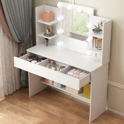Toaletka kosmetyczna makijażu wizażu z lustrem led nowoczesna 110 cm