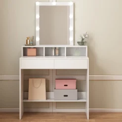 Toaletka loft do makijażu wizażu kosmetyczna z lustrem led nowoczesna 80 cm