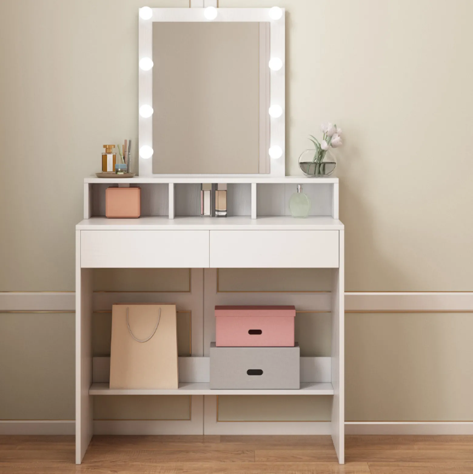 Toaletka loft do makijażu wizażu kosmetyczna z lustrem led nowoczesna 80 cm