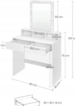 Toaletka loft do makijażu wizażu kosmetyczna z lustrem led nowoczesna 80 cm