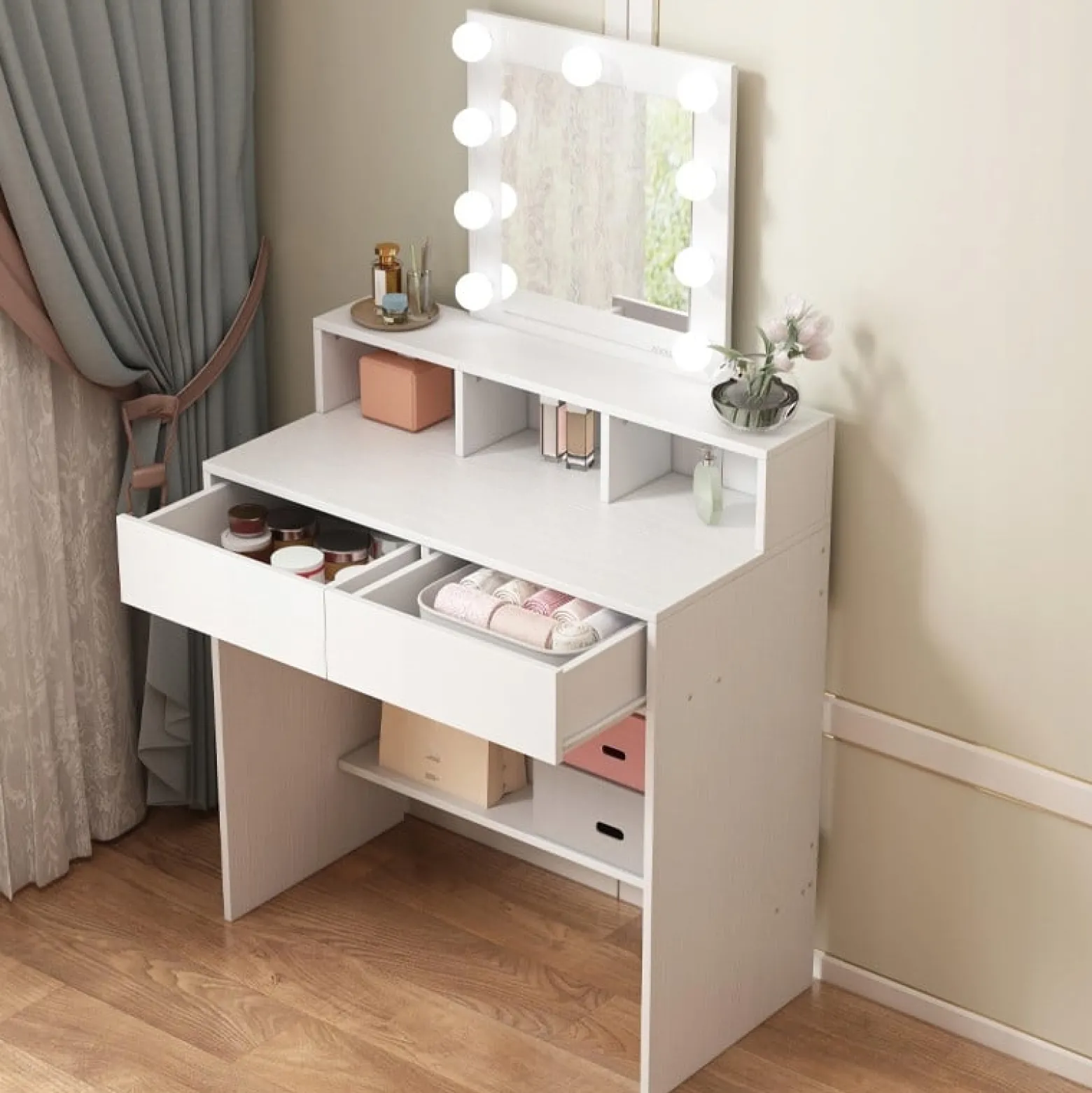 Toaletka loft do makijażu wizażu kosmetyczna z lustrem led nowoczesna 80 cm