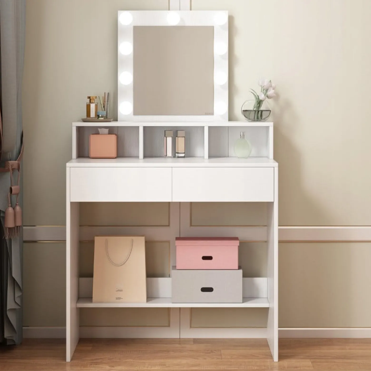 Toaletka loft do makijażu wizażu kosmetyczna z lustrem led nowoczesna 80 cm