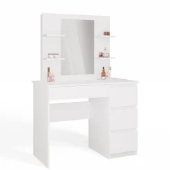 Toaletka Marina 4P Lustro Mijas Prawe 4 Szuflady 4 Półki Biała Do Sypialni