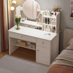 Toaletka z lustrem z szufladami biała glamour 100 cm