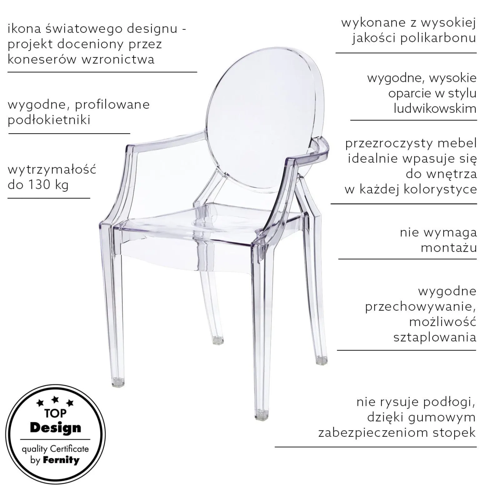 TRANSPARENTNE KRZESŁO Royal insp. Louis Ghost z poliwęglanu