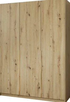 Trzydrzwiowa szafa uchylna z półkami i drążkami 150 cm ASAN dąb artisan