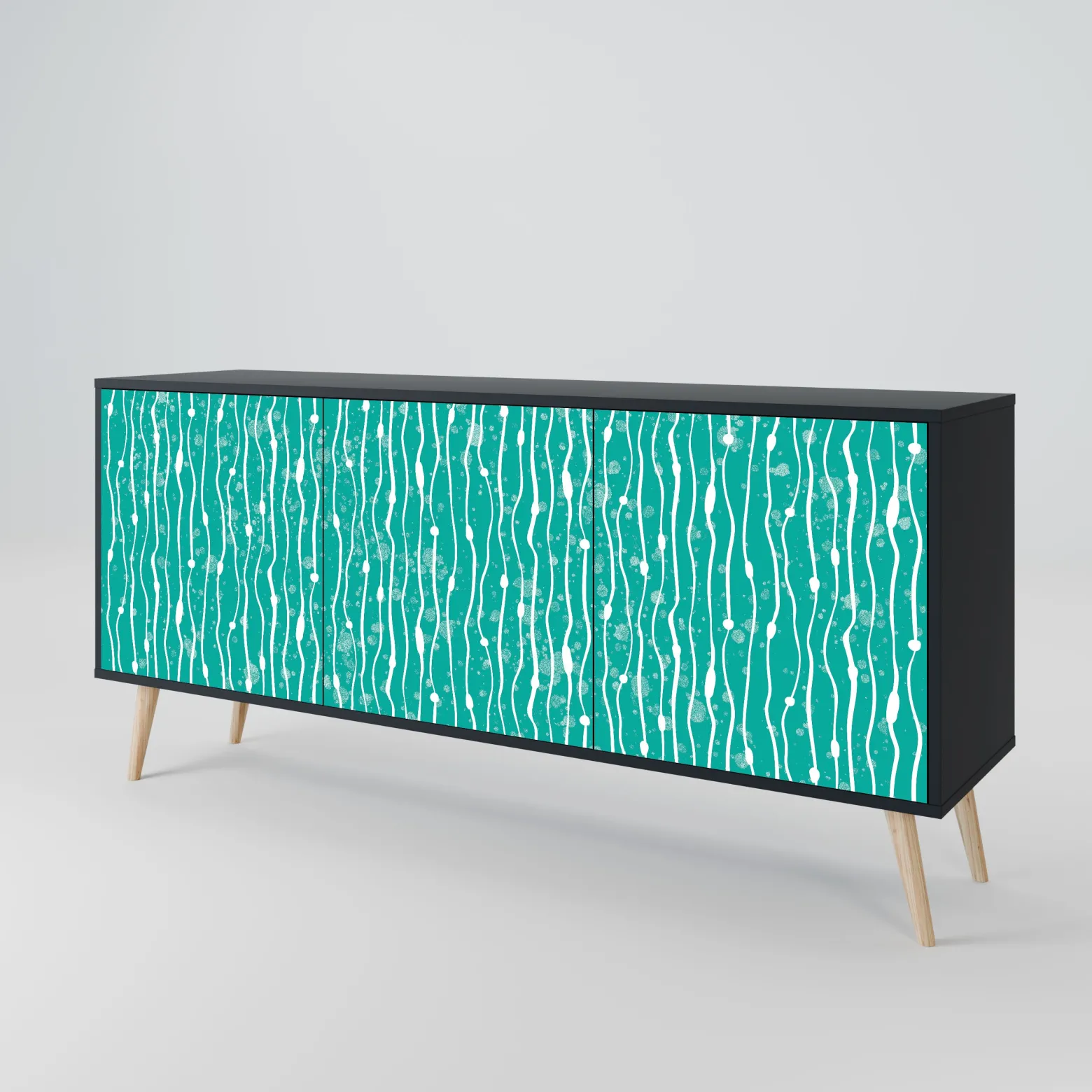 TURQUOISE RAIN Komoda 3 drzwi Czarna-Bukowa skośna