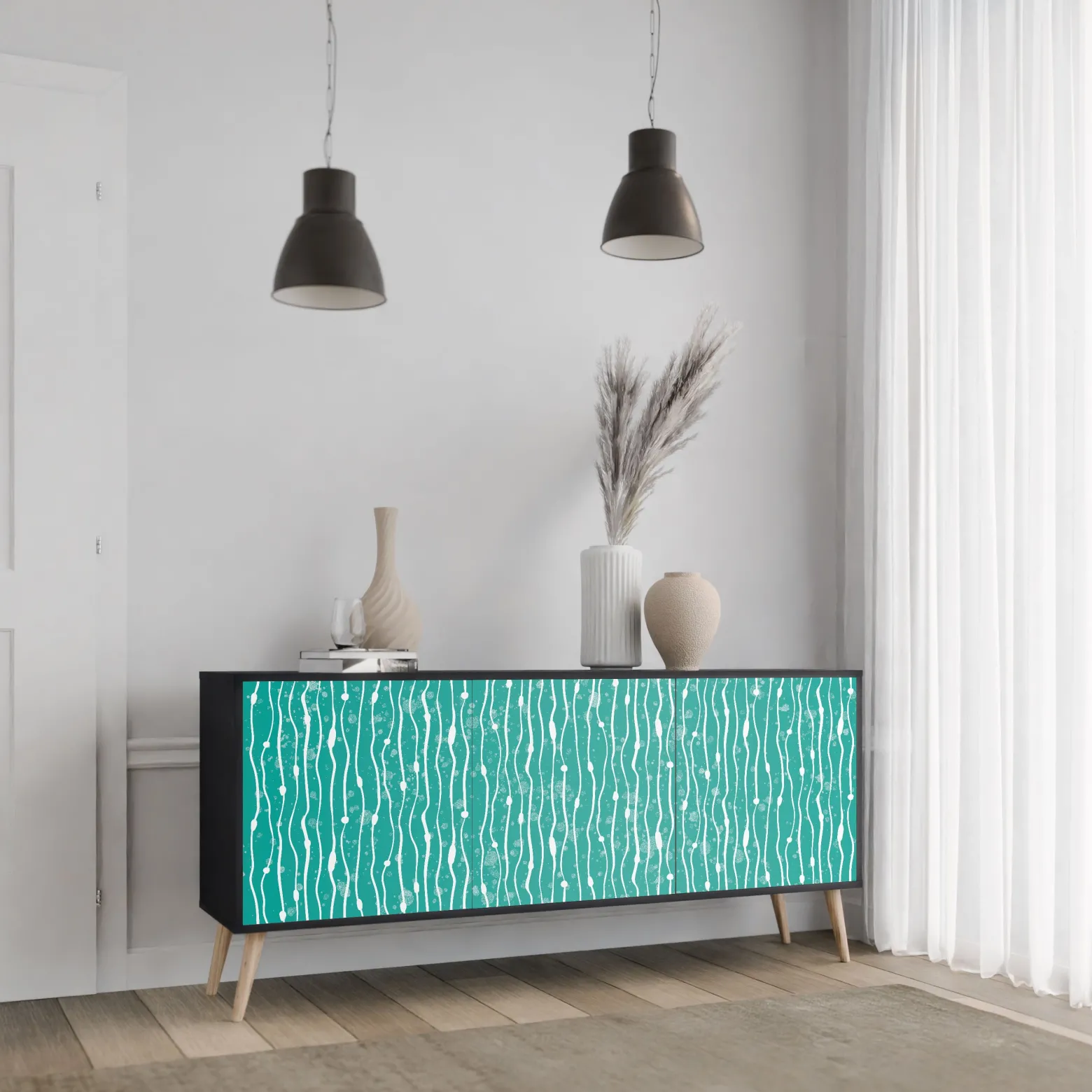TURQUOISE RAIN Komoda 3 drzwi Czarna-Bukowa skośna