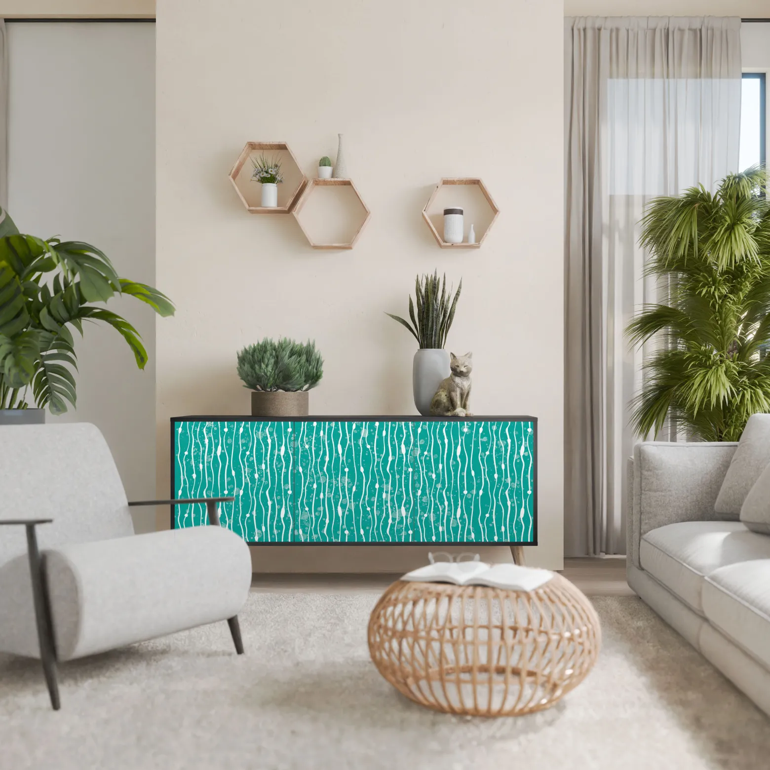 TURQUOISE RAIN Komoda 3 drzwi Czarna-Bukowa skośna