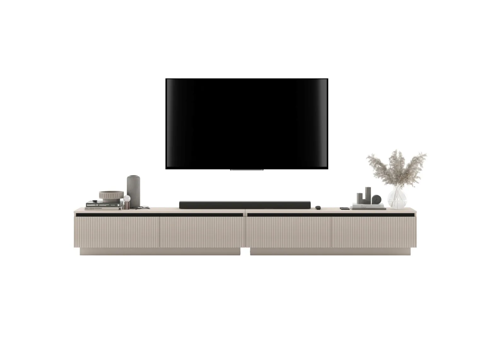 Uniwersalna Szafka RTV Glamour Komoda Kaszmir MAT ryflowane fronty 280 cm