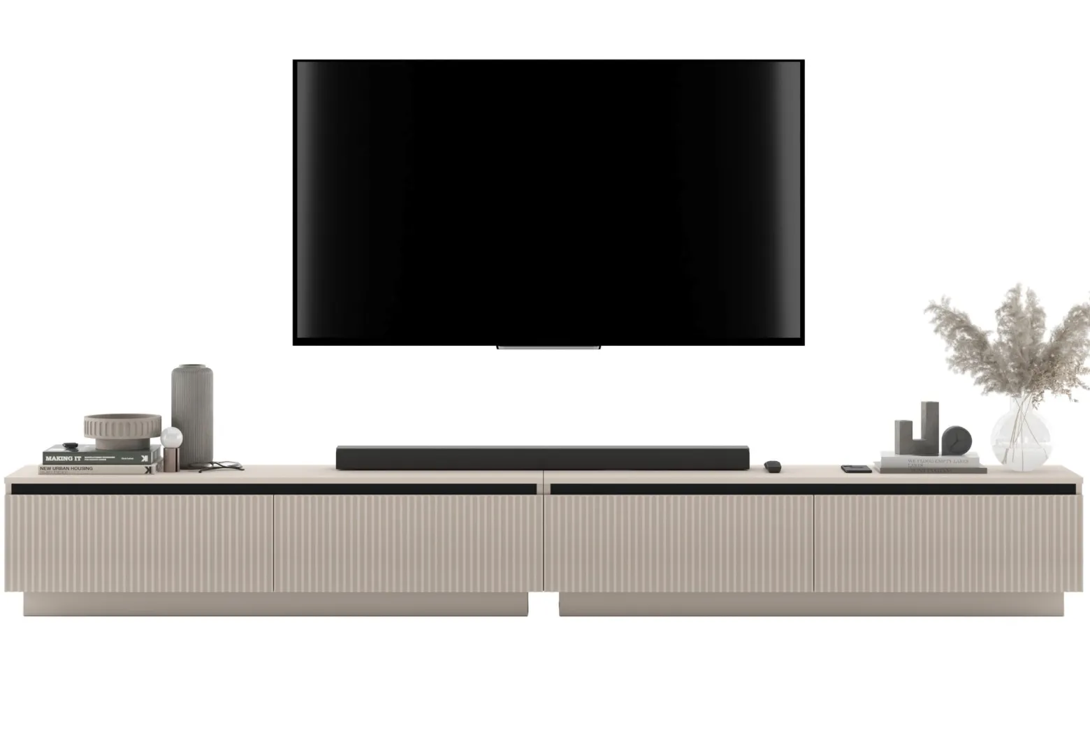 Uniwersalna Szafka RTV Glamour Komoda Kaszmir MAT ryflowane fronty 280 cm