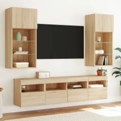 VidaXL Ścienna szafka TV z LED dąb sonoma