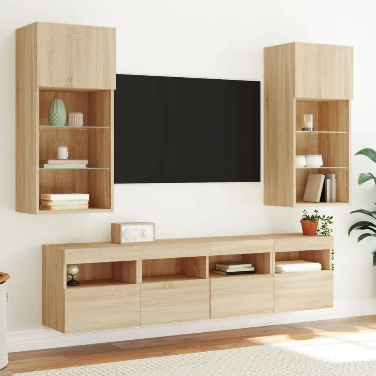VidaXL Ścienna szafka TV z LED dąb sonoma