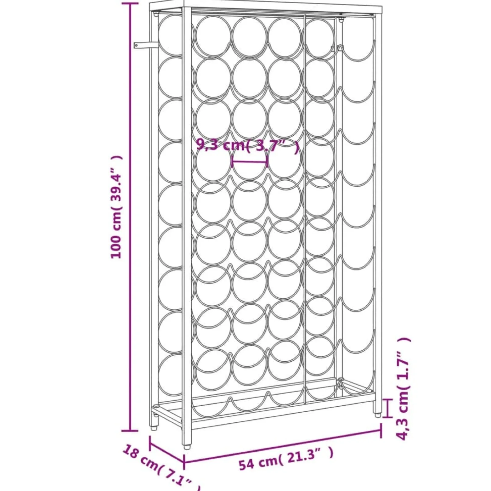 VidaXL Stojak na 45 butelek czarny 54x18x100 cm