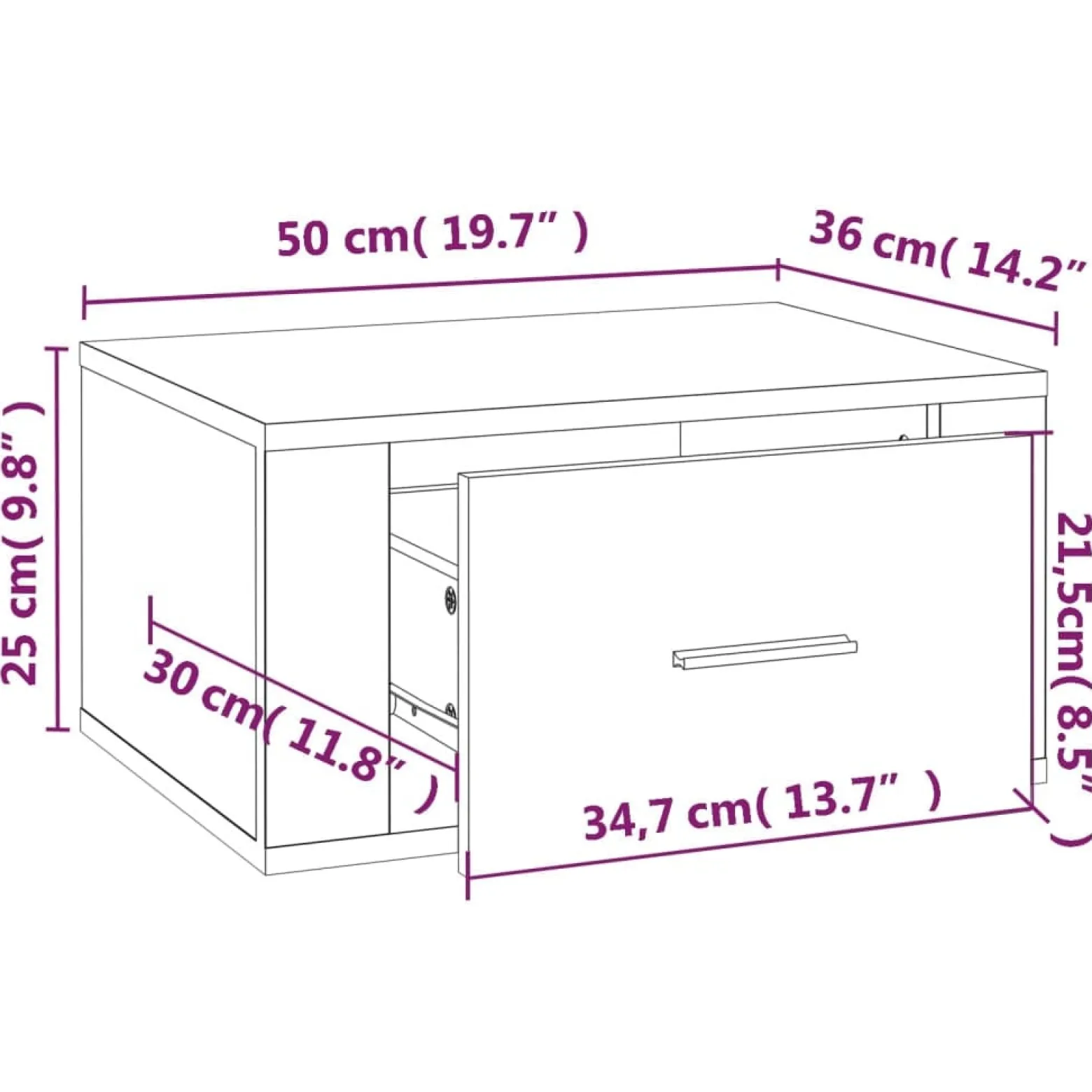VidaXL Wisząca szafka nocna szarość betonu 50x36x25 cm