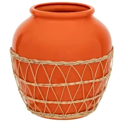 Wazon z dolomitu pomarańczowy z rattanem 33,5 cm
