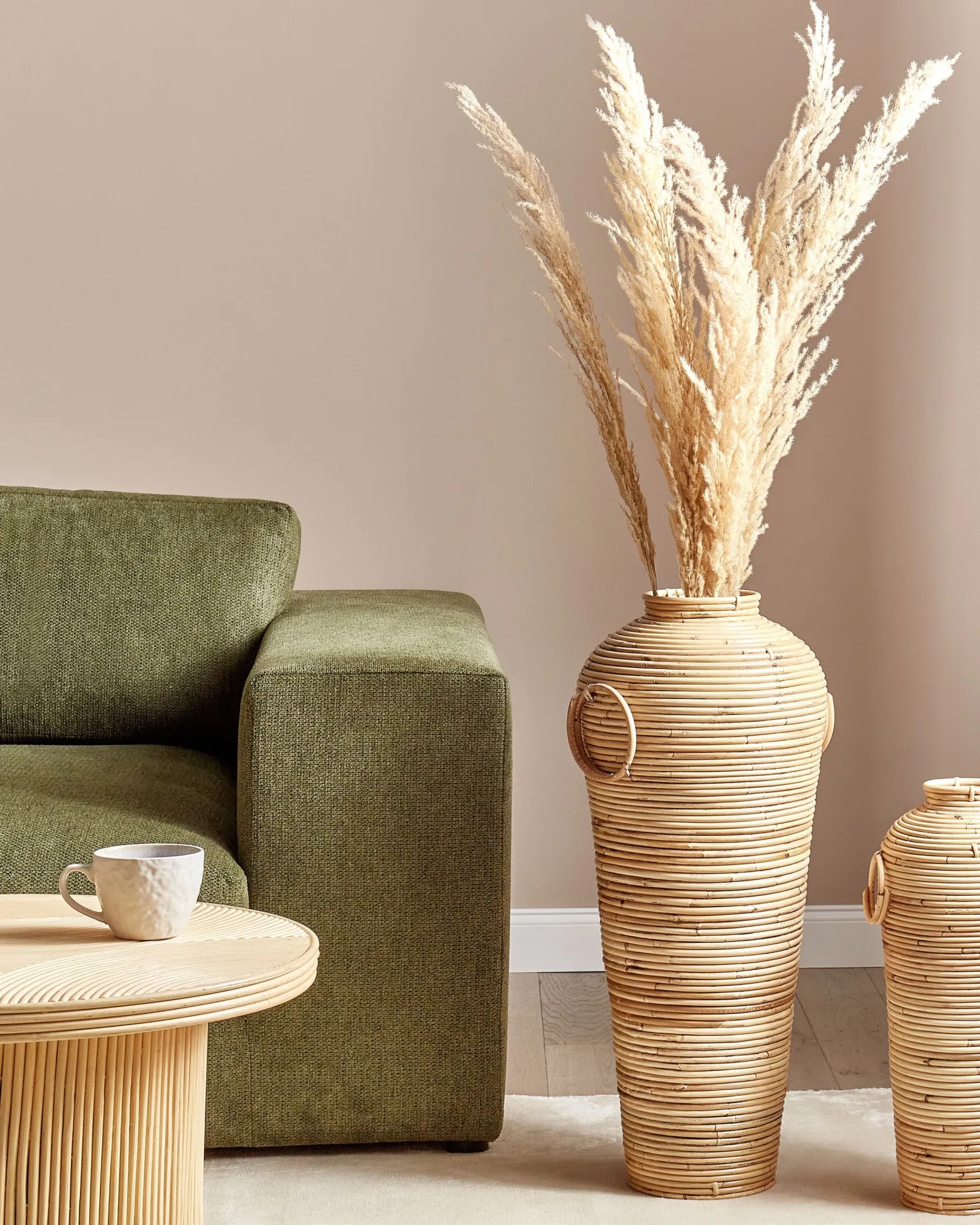 Wazon dekoracyjny rattanowy styl naturalny 70 cm