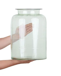 Wazon na kwiaty ozdobny szklany 35 cm jasnozielony