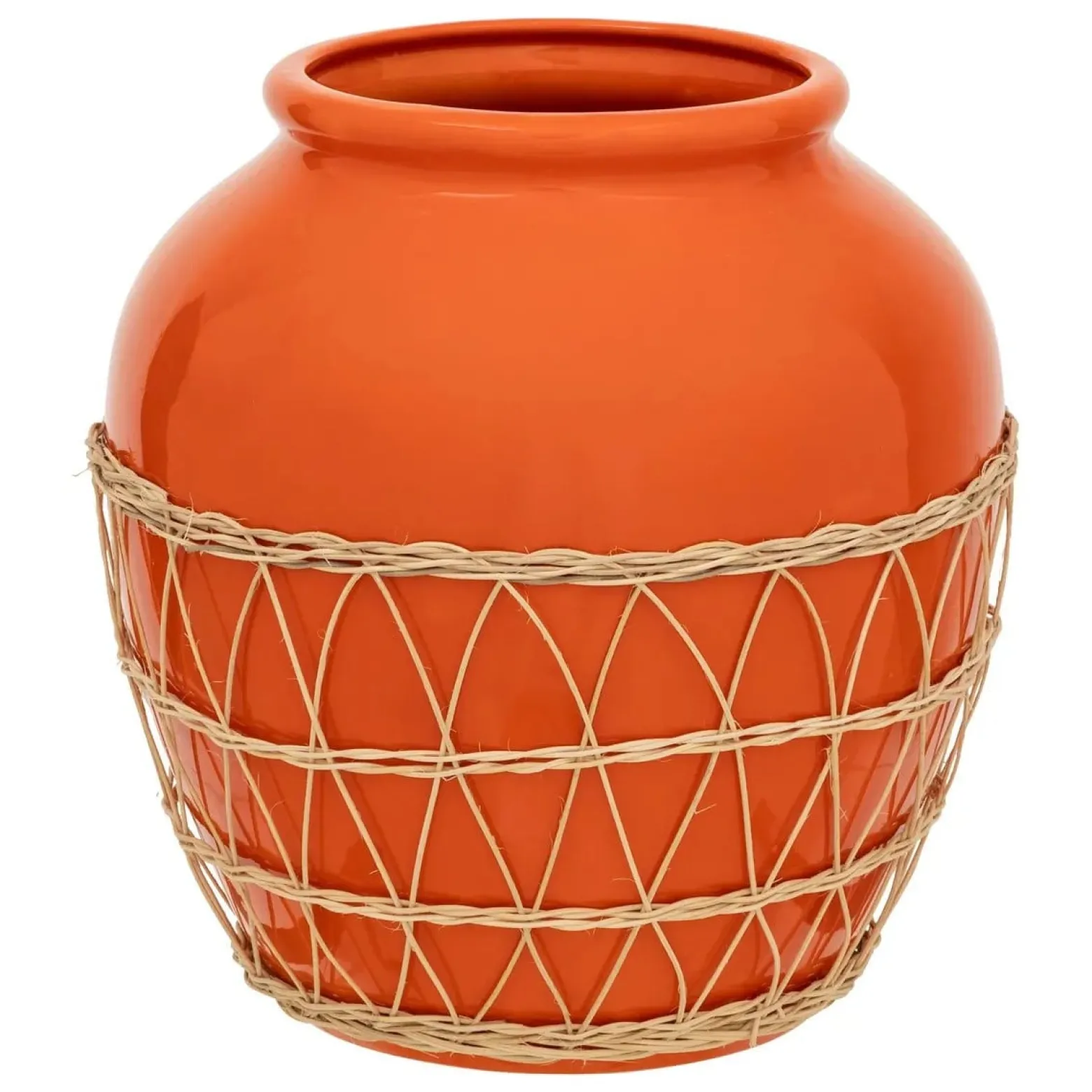 Wazon z dolomitu pomarańczowy z rattanem 33,5 cm