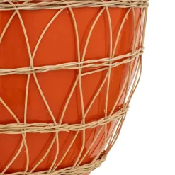 Wazon z dolomitu pomarańczowy z rattanem 33,5 cm