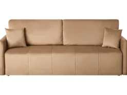 Welurowa sofa z poduszkami z funkcją spania jasnobrązowa