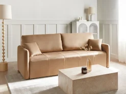 Welurowa sofa z poduszkami z funkcją spania jasnobrązowa