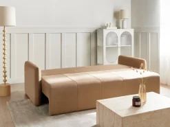 Welurowa sofa z poduszkami z funkcją spania jasnobrązowa