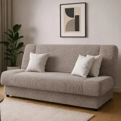 Wersalka Rozkładana Sofa Z Funkcją Spania Dwuosobowa Sztruks Beżowa PIANO