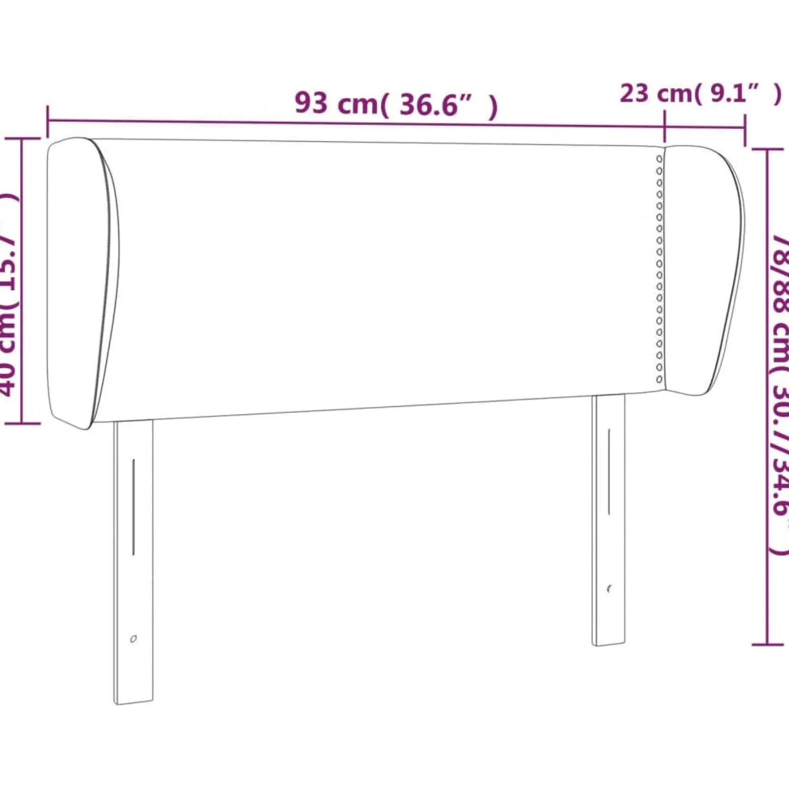 Wezgłowie Czarny 93 x 23 x 78/88 cm Tkanina vidaXL