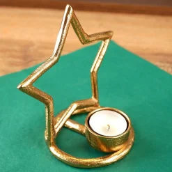 Świecznik aluminiowy złoty gwiazda 15,5 cm