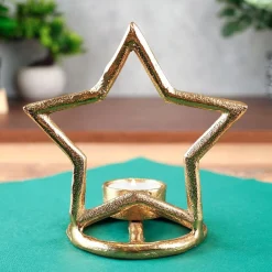 Świecznik aluminiowy złoty gwiazda 15,5 cm
