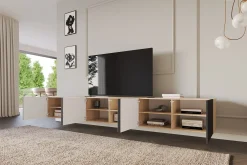 Wisząca szafka RTV system Push-to-Open ELIO-W - 3x100x40x40 cm - Beżowy