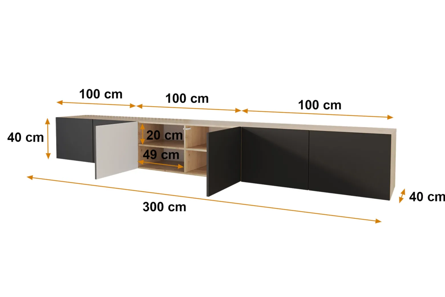 Wisząca szafka RTV system Push-to-Open ELIO-W - 3x100x40x40 cm - Beżowy