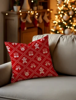 Świąteczna poszewka na poduszkę HOLLY JOLLY 45x45 zimowe dzwoneczki