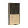 Witryna MILAN 92 cm Natural Hikora / Czarny Szuflady Drzwi Industrialna