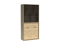 Witryna MILAN 92 cm Natural Hikora / Czarny Szuflady Drzwi Industrialna