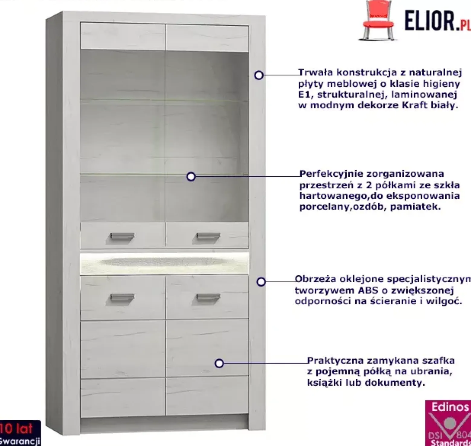 Witryna do salonu kraft biały - Naska